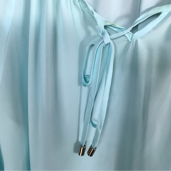 Zac&Rachel Top BoHo Aqua Sleeve Insert Round Neck Tie Front Pullover Gorgeous - Picture 6 of 7